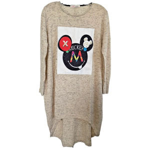 Smile Man Women's Mickey Design Beaded Sweater Dress 100% Cotton Size M Beige